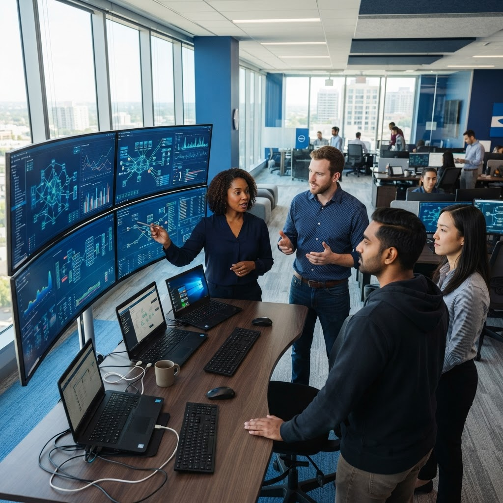 VeriForm Technologies team collaborating in a modern office